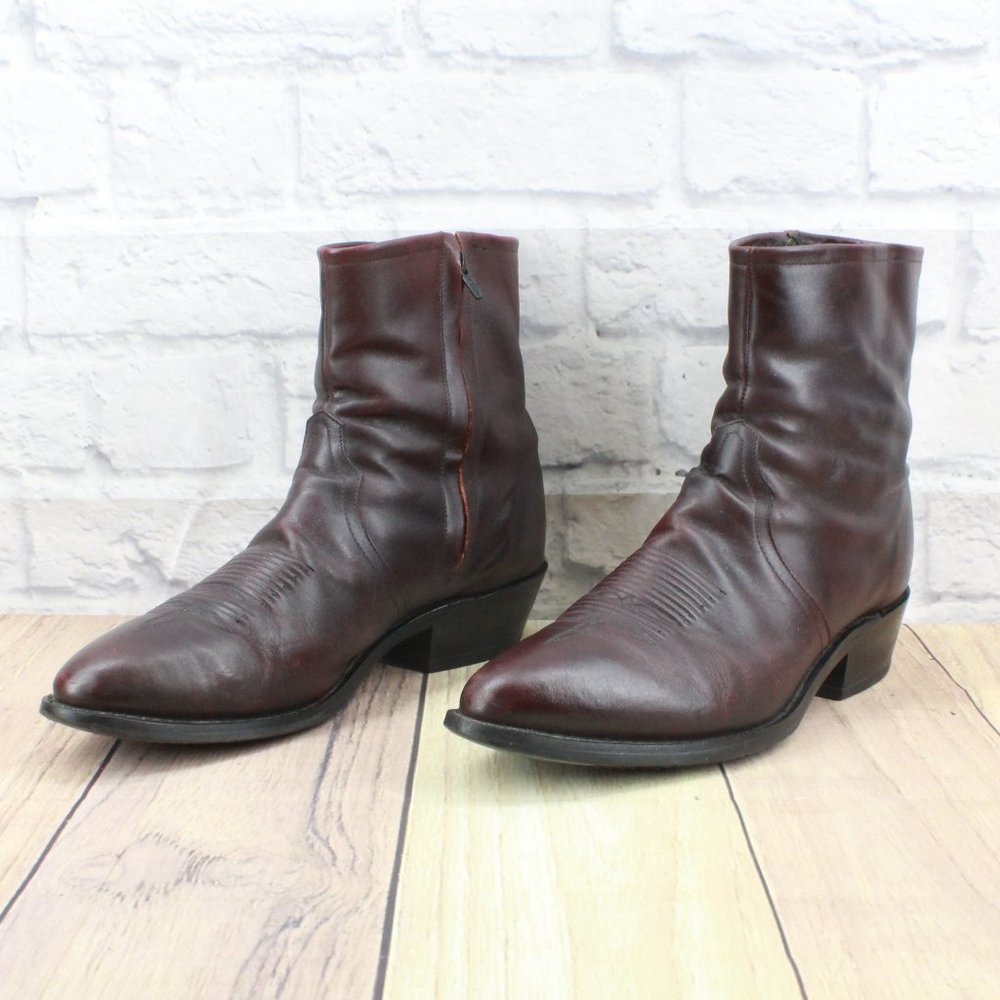 Tony Lama Brown Leather Side Zip Western Cowboy Ankle Boots Size 9.5 - Picture 2 of 11